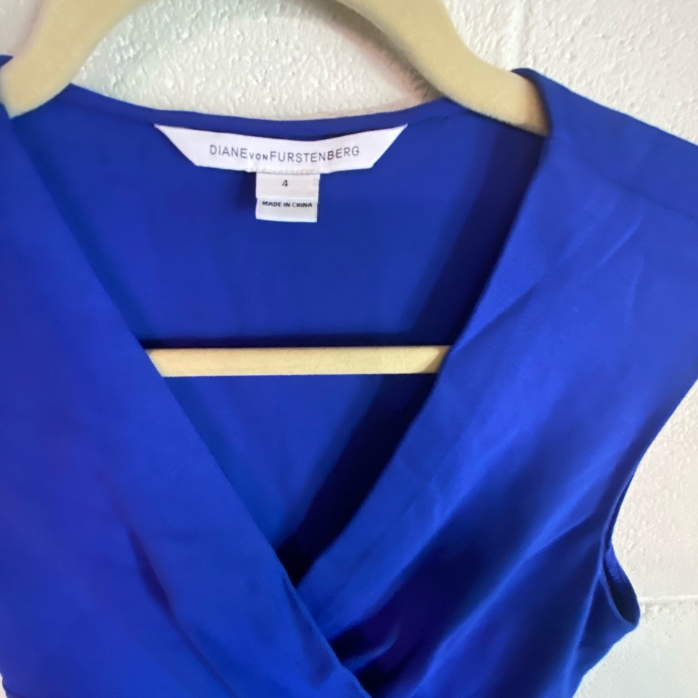 Diane Von Furstenberg Leora Dress Womens Riviera Blue Faux Wrap Sleeveless - Picture 3 of 6